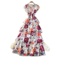 French retro print sleeveless cake dress - women's summer high-waisted ruffle hem a-line maxi dress - vacation style