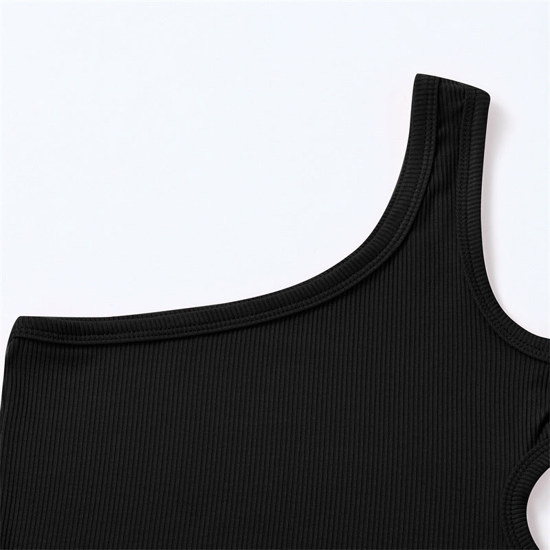 Infant and toddler vest children's clothing summer one-shoulder same-side waist hole girl's halter top cotton fashionfashion style