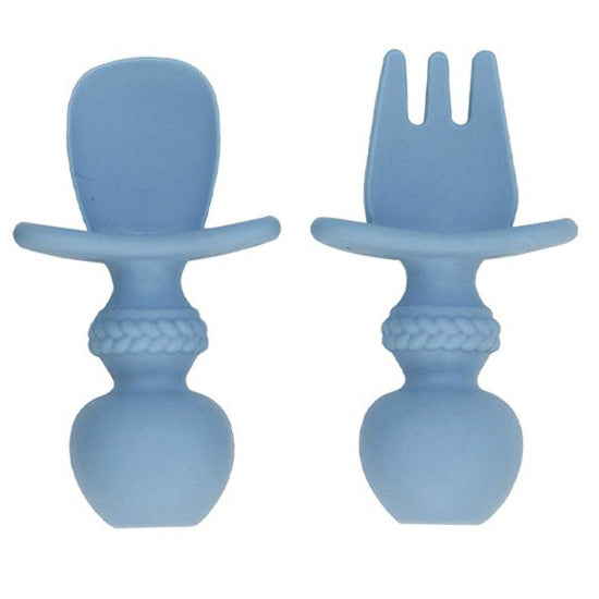 Children's silicone tableware set, complementary food bowl, baby learning to eat, fork, spoon, saliva pocket, strong suction, anti-drop tableware set