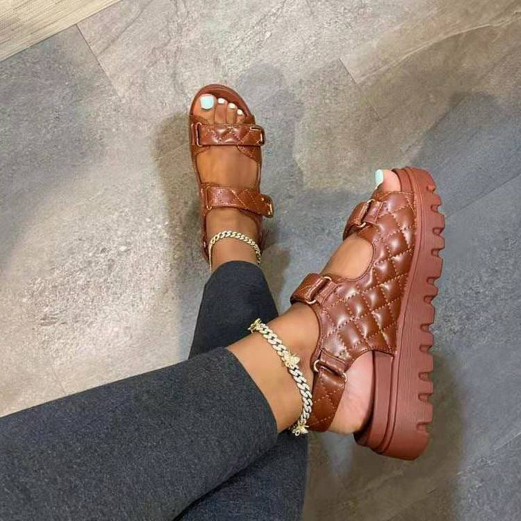 Women's sandals , chunky sole, plus size (us 11/uk 9/eu 43), round toe, velcro closure, flat sandals, ready stock wholesale
