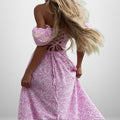 cross-border e-commerce women's fashion: european and american summer new arrivals - off-the-shoulder floral print sexy slit bodycon dress