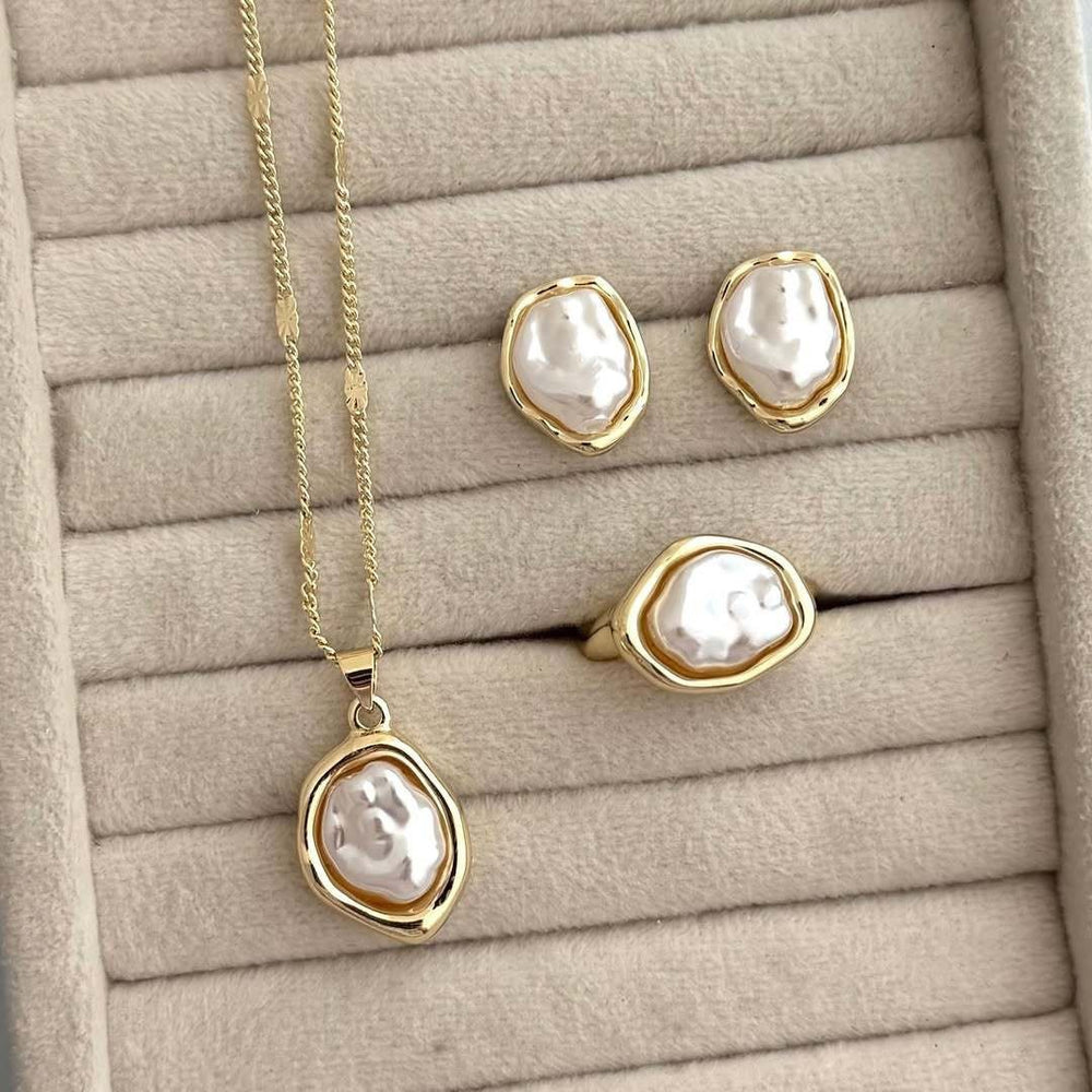 European and american cross-border french retro baroque faux pearl necklace and earring set - elegant, light luxury, high-end women's jewelry
