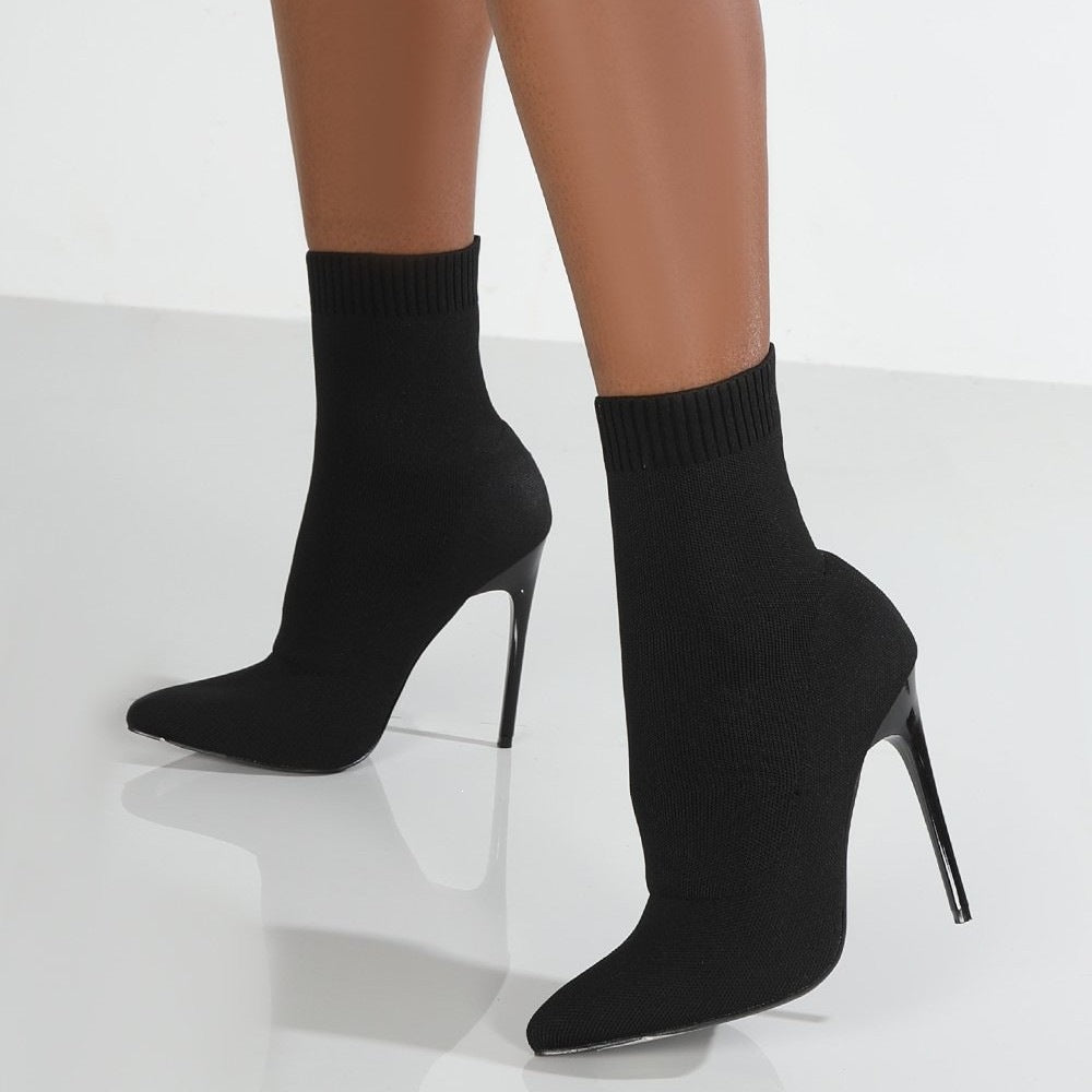Exportplus sizefashion autumn style in stock pointed toe knitting knee socks high heel stiletto women's boots fly knit women's elastic sock boots