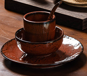 Japanese retro kiln-change exquisite afternoon tea solo serving stylish plating restaurant hotel high-value bowl, plate, and dish set