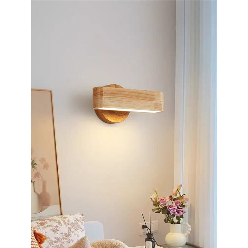 Nordic solid wood adjustable wall lamp minimalist bedroom bedside reading light japanese style natural wood living room background wall lamp
