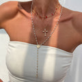 Customized cross pendant necklace - european & american style, cross-border jewelry, niche & high-end, women's diamond-encrusted tassel clavicle chain
