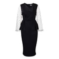D283 cross-border supply  new temperament commuter mesh splicing v-neck ruffle pencil skirt european and american dress