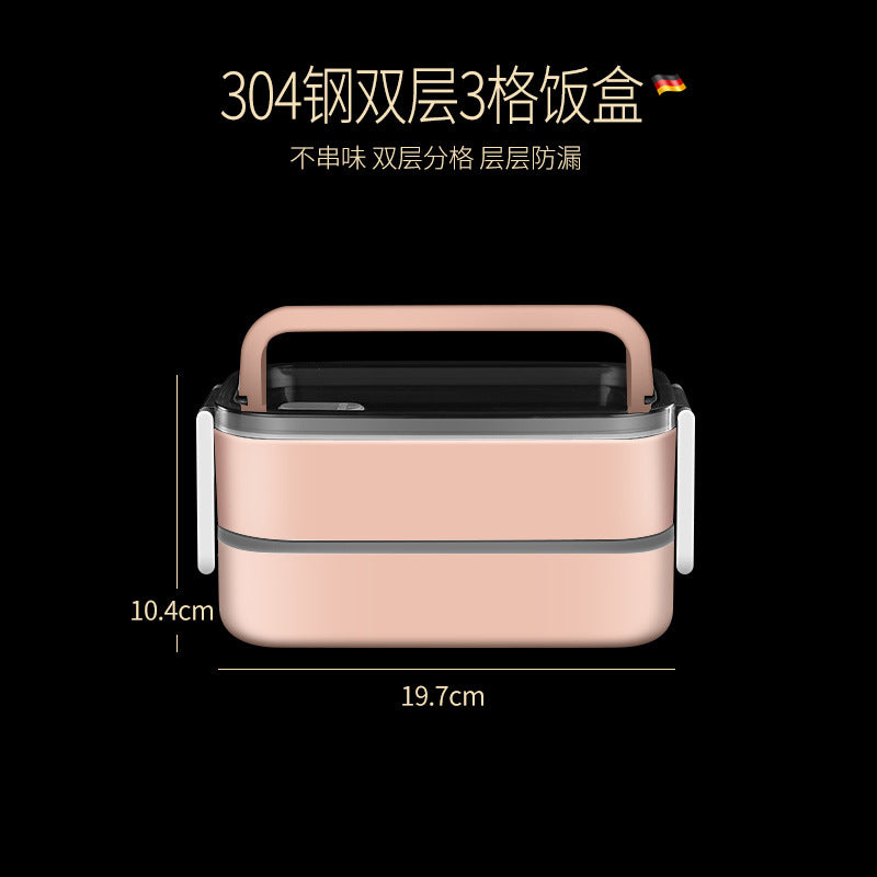 304 stainless steel thermal insulation double-layer lunch box packing and sealing fresh-keeping box grid bento box office worker portable lunch box
