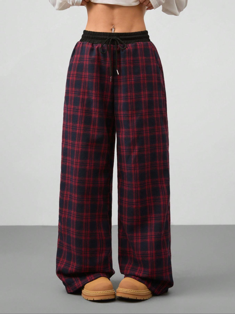 Fashionable elastic waist plaid casual pants for home wear - perfect for , , and cross-border e-commerce
