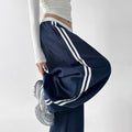 High-waisted, slimming, striped, color-block wide-leg pants, new for autumn . women's loose-fitting, straight-leg, floor-length trousers, korean and japanese casual style