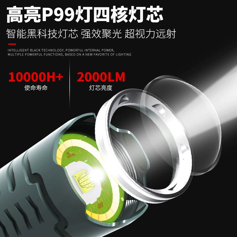 Factory direct sales p90 strong light flashlight multi-function zoom COB with side light usb mobile phone charging window breaker