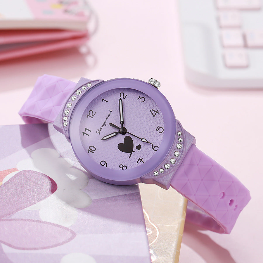 Ins candy color student watch with diamond small watch for girls, middle school student, high school student, girl quartz watch