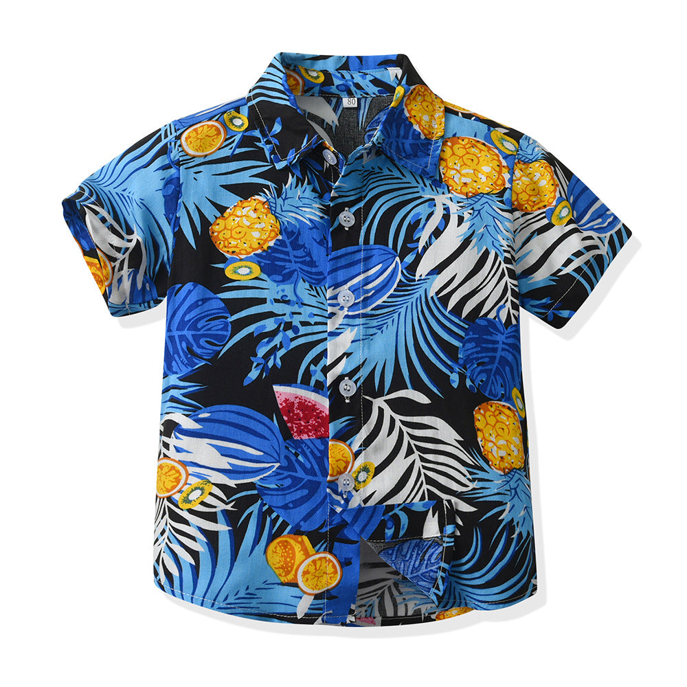 children's clothing, new boys' short-sleeved shirts, vacation beach style floral shirts, boys' short-sleeved shirts, children's shirts for boys, summer