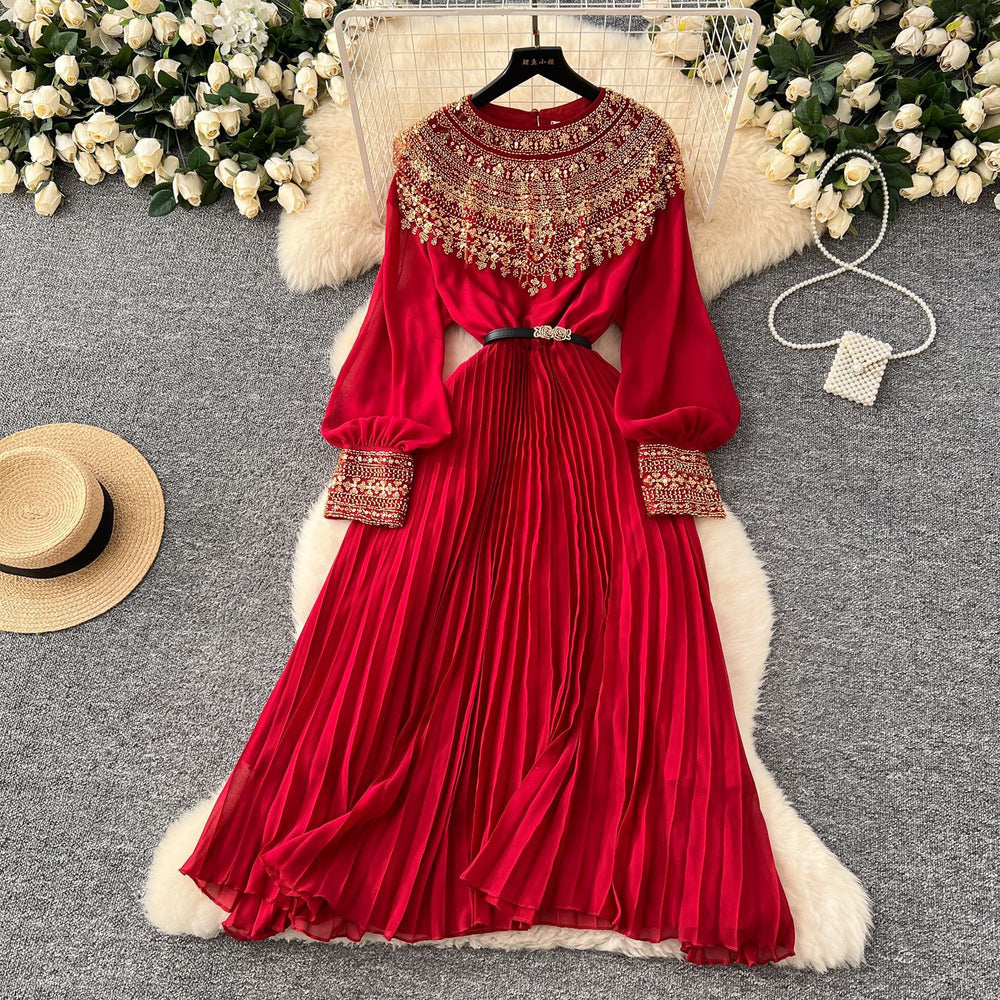 French high-end elegant sequin & beaded patchwork bodycon dress - women's  new arrival, chic pleated maxi dress