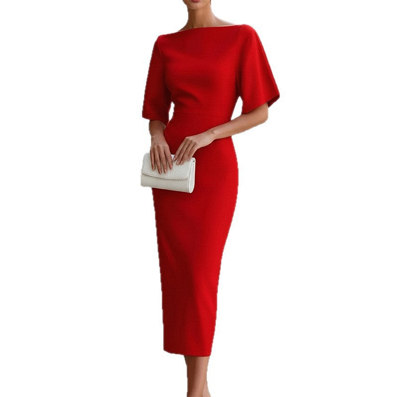 cross-border european and american women's clothing: new summer dresses - fashionable, solid color, slim-fit work dresses for the modern professional