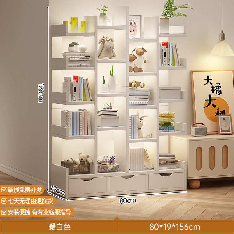 Simple small bookshelf, floor-to-ceiling shelf, integrated wall storage rack, living room office display rack, table side storage narrow cabinet