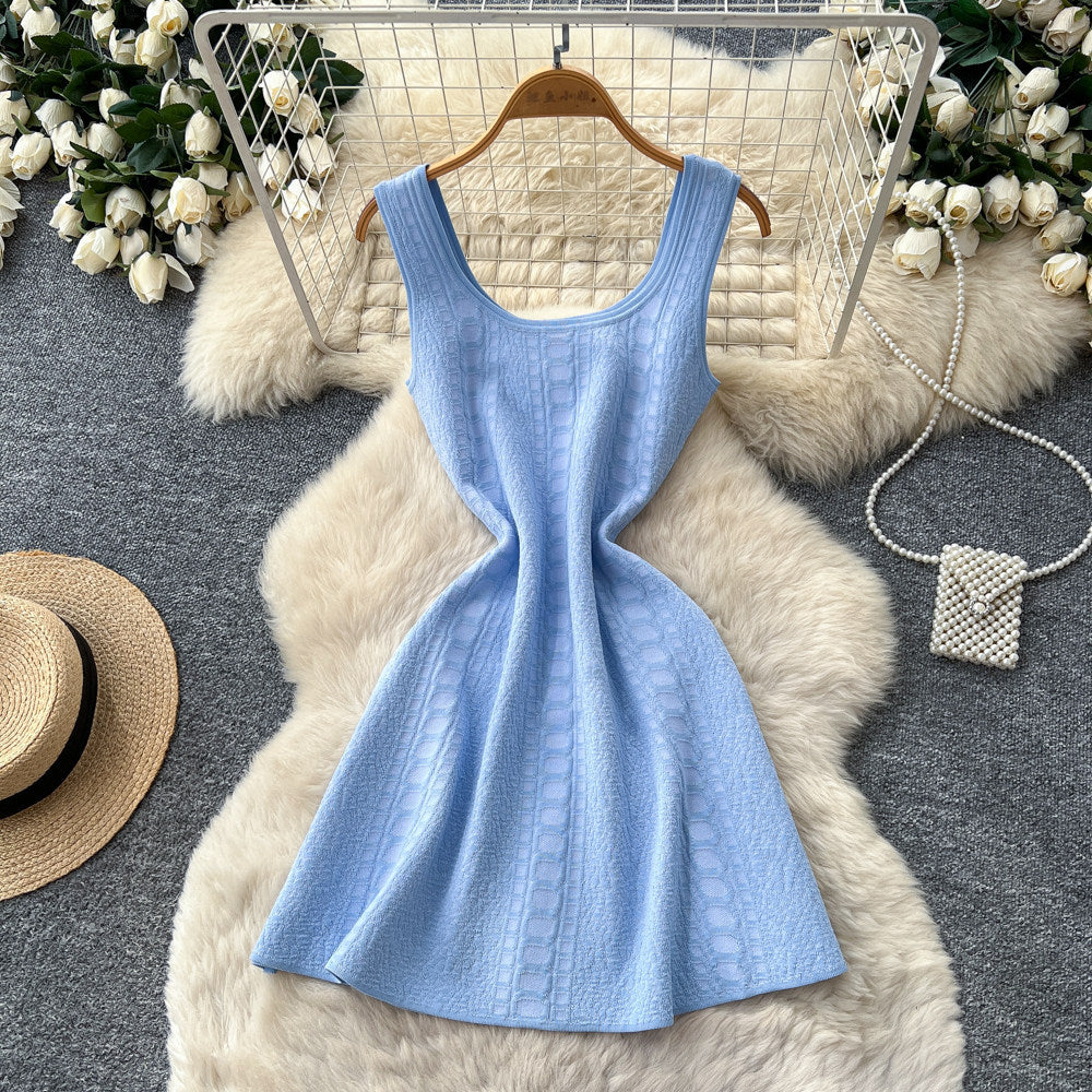 French chic pink sleeveless a-line dress - women's summer korean style high waist slimming versatile elegant commute dress
