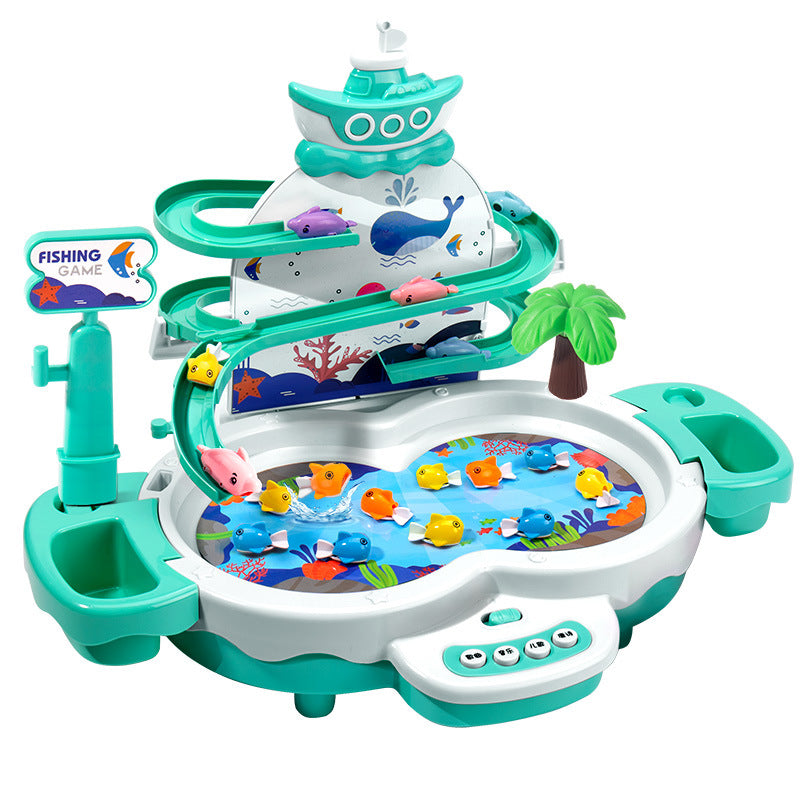 Magnetic levitation track electric fishing children's early education puzzle can add water sliding music fishing table toys boys and girls