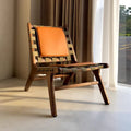 Retro solid wood casual chair genuine leather saddle leather single chair accessible luxury woven sofa chair home b&b canvas single chair