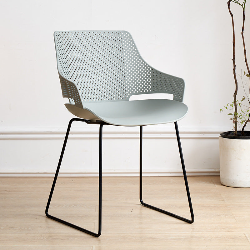 Nordic style iron and plastic backrest dining chair - suitable for dining room, outdoor, bedroom vanity, library, and casual seating