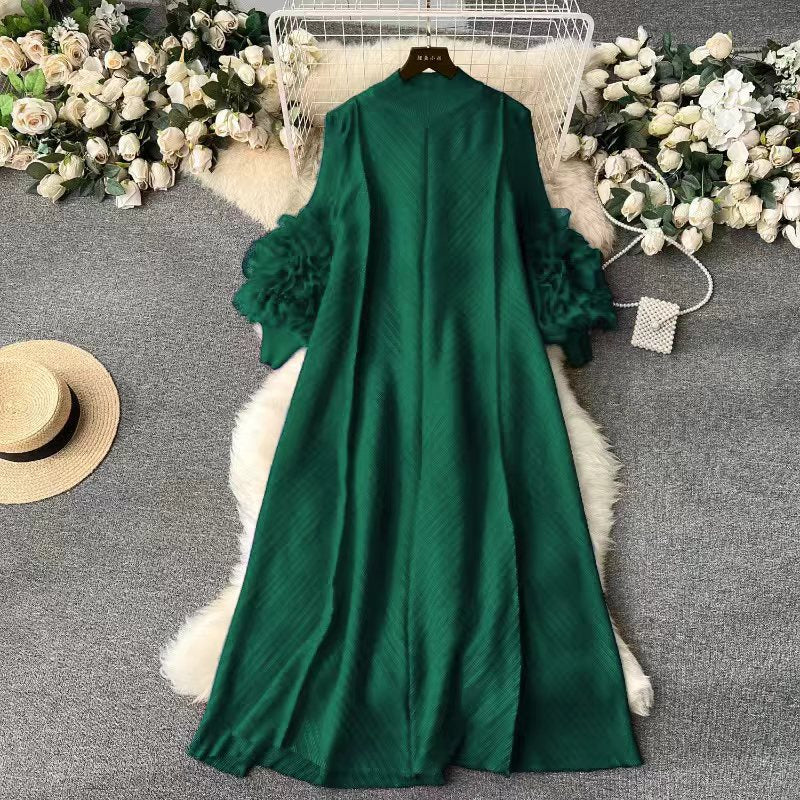 High-end elegancedress female niche light mature style stereo flower looseslimming look drape age-reducing fashion style long skirt