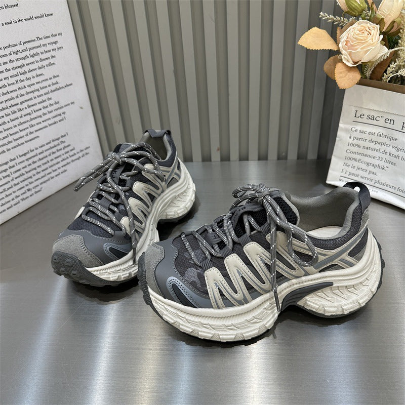 European style chunky platform sneakers for women, 2026 new spring fashion, versatile height increasing casual athletic shoes, trendy ins style flats