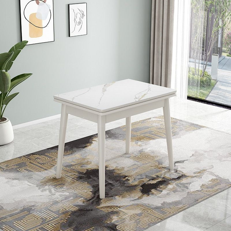 Foldable rock slab dining table - space-saving extendable solid wood dining set for small apartments - italian minimalist style