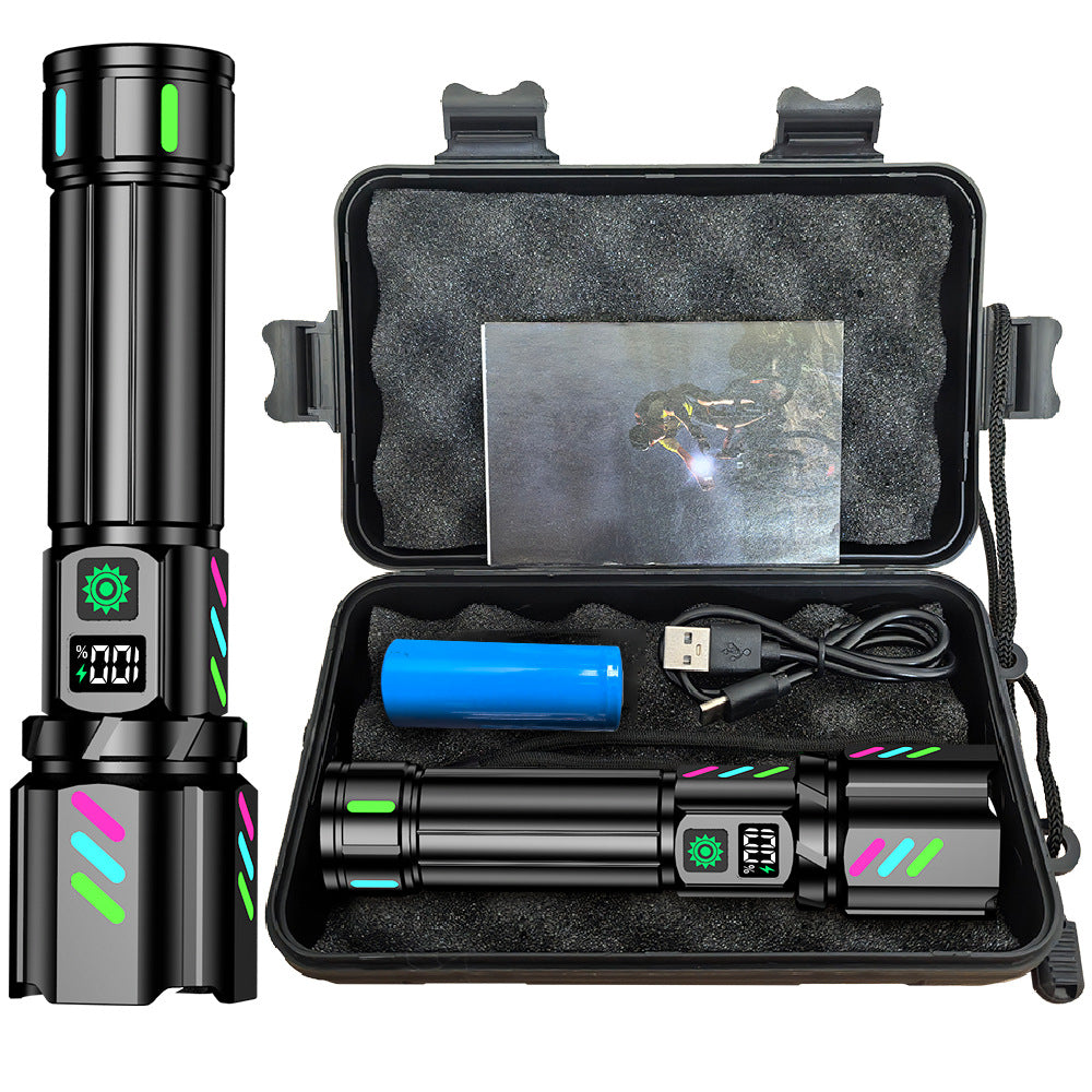 Cross-border multi-function flashlight outdoor strong light exploding laser cannon zoom digital display charging 20 watts white laser flashlight