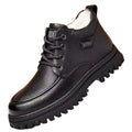 Men's winter mid-calf leather-lined cotton shoes for seniors - father's day high-top fleece-lined casual cotton boots - non-slip dad shoes