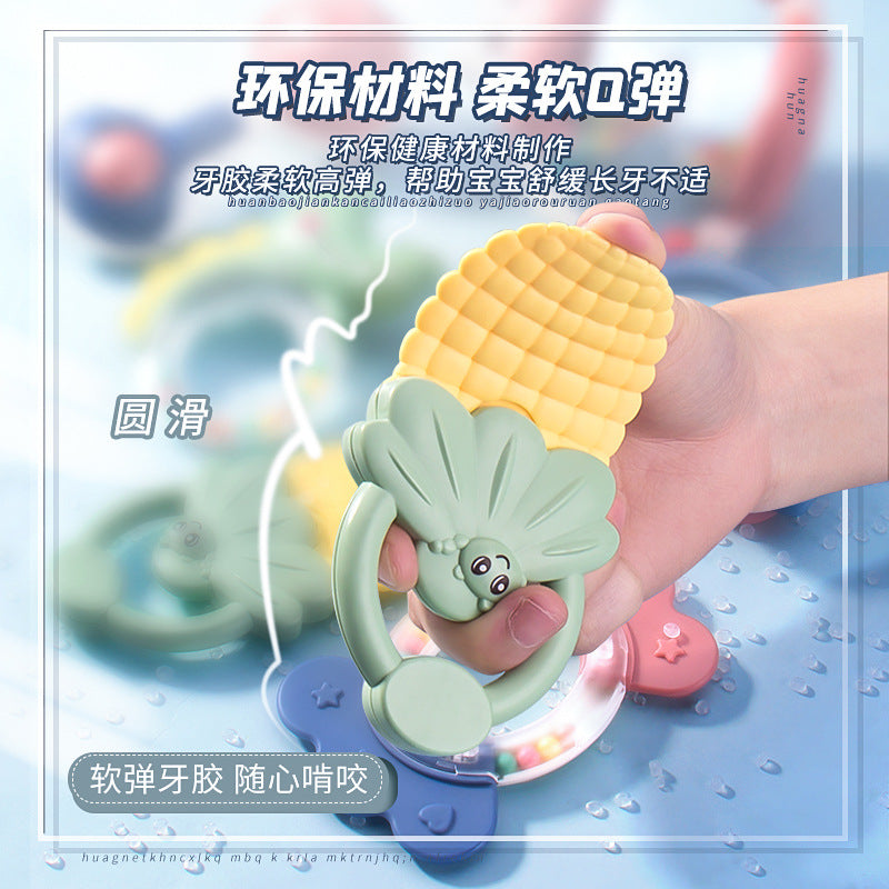 Infant rattle toy, boilable educational teether, chewable newborn baby hand rattle with storage box for infants and children