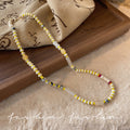 Dopamine colorful beaded necklace for women - summer fresh yellow, white, and beige seed bead smiley face choker - sweet & cool girly clavicle chain