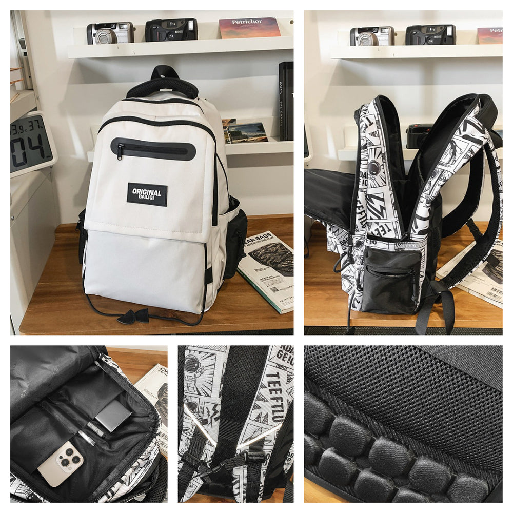 Men's backpack - large capacity college & high school student backpack - trendy brand fashion couple backpack