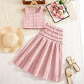 spring/summer girls' outfit: fresh & chic sleeveless top with ruched midi skirt set