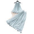 Vacation style halter pleated vest high waist skirt two-piece set women's summer playful sweetfashionelegantsuit