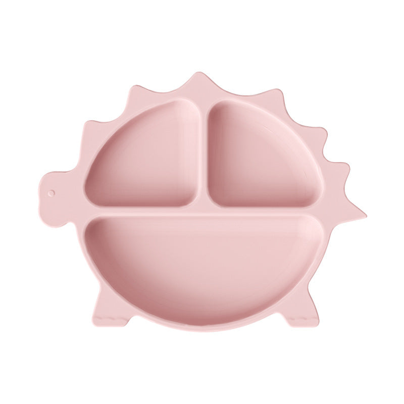 Children's silicone grid suction cup dinner plate, cartoon dinosaur integrated baby baby separation complementary food tableware customization