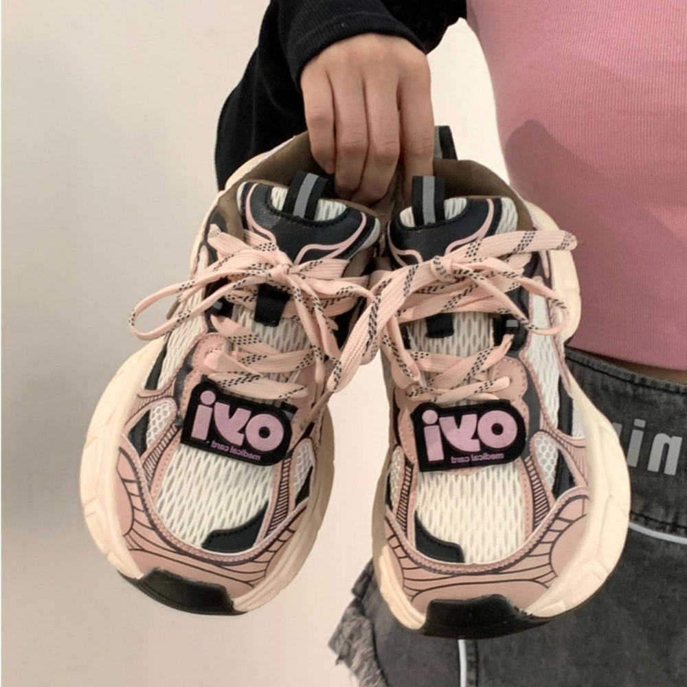 Dad shoes for women 2026 spring and summer new arrival european thick bottom breathable mesh color matching running casualeasiest for match sports women's shoes