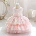 Wholesale children's dresses for export: lace floral tiered princess dress, baby girl's first birthday dress, evening gown