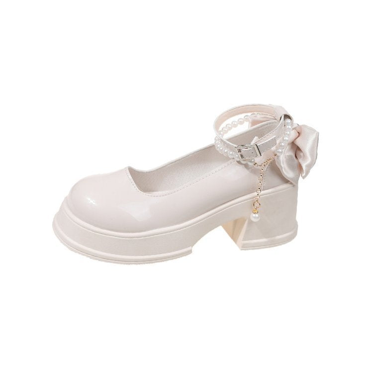 2025 new round-toe mary janes chunky heel sweet princess flats