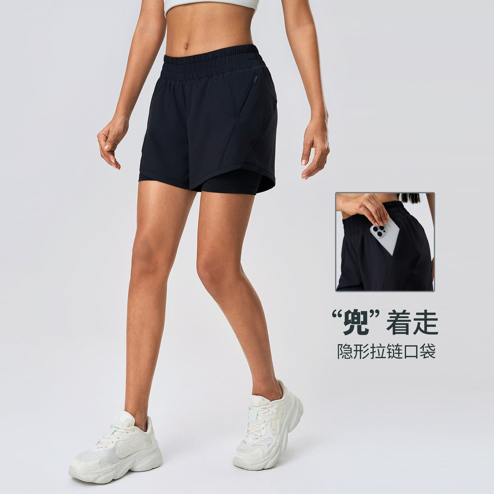 Summer quick-dry breathable women's sports shorts - faux two-piece, anti-exposure, high-waisted training yoga fitness hot pants d25052