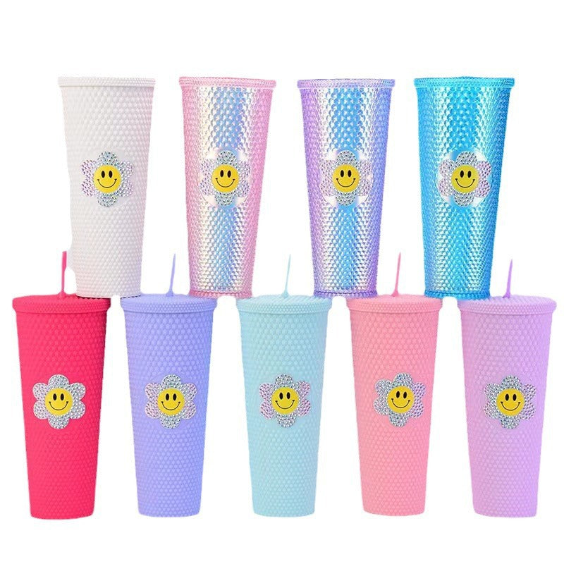 Star ⭐️ same style plastic cup durian cup wholesale high-looking straw cup with paper box water cup logo colorful electroplating