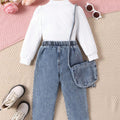 Girls'  autumn/winter new arrival:  bestselling long-sleeve outfit - denim pants + adorable fashion denim bag