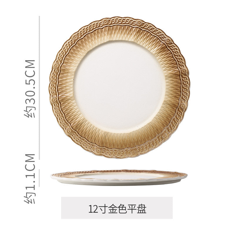 Ins embossed light luxury ceramic dinner plate - nordic high-end style for restaurants, hotels, steak, and dim sum presentation