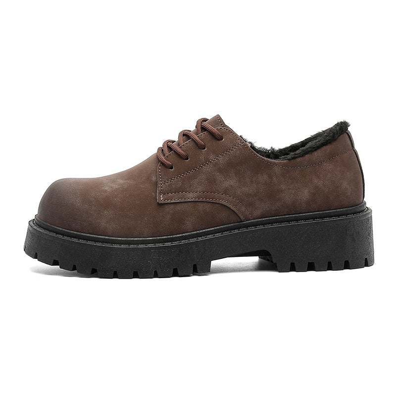 Derby cotton shoes 2025 new arrivalwinterlow anklebootsmenheattechretroworkwearthick solesuedefleece-lined leather shoes