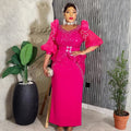 African plus size women's fashion bubble sleeve dress - european and american style party evening beaded sequin high waist gown