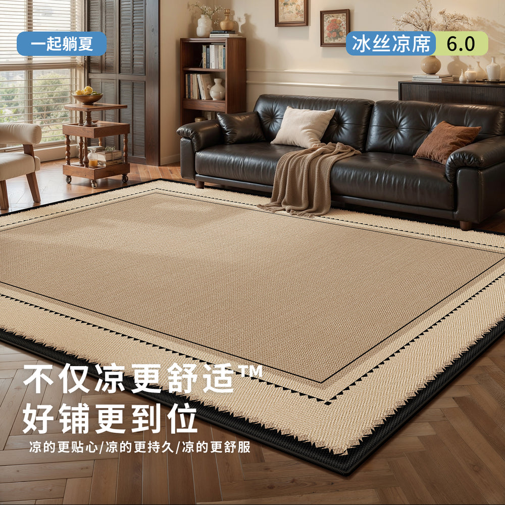 Cooling mat rug for living room, vintage style, summer ice silk, wash-free, wipeable, sofa coffee table, high-end light luxury floor mat, stain-resistant