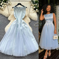 French sleeveless a-line round neck dress women's summer french pink high waist slimming look large swing skirtelegant