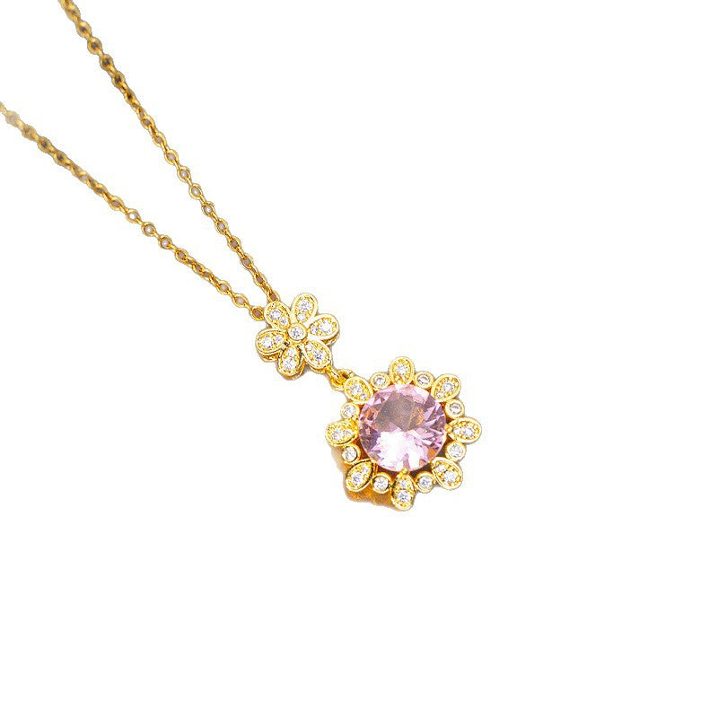 [titanium steel] necklace women's zircon flower pendant earrings ring light luxury classy niche design earrings jewelry