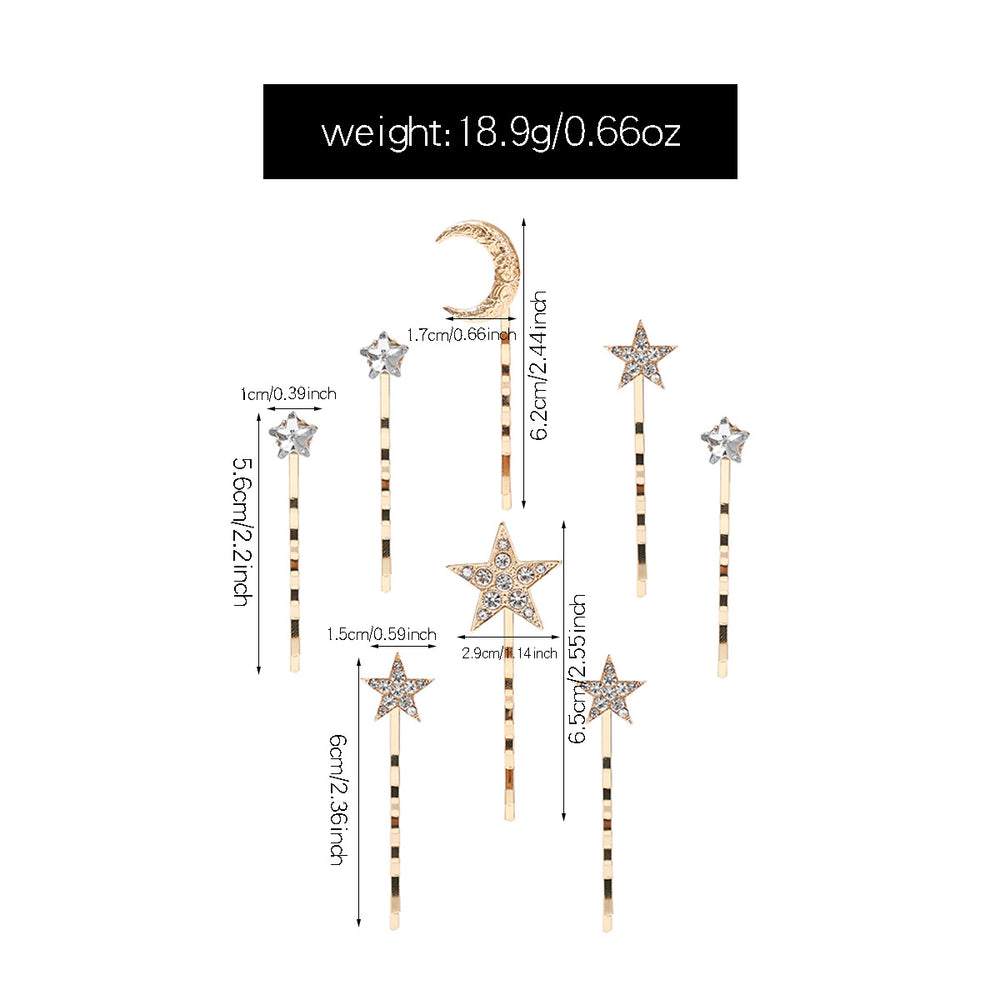 Wholesale rhinestone star hair clips - european & american style cross-border jewelry - versatile new year's bridesmaid moon bobby pin hair clip set for women