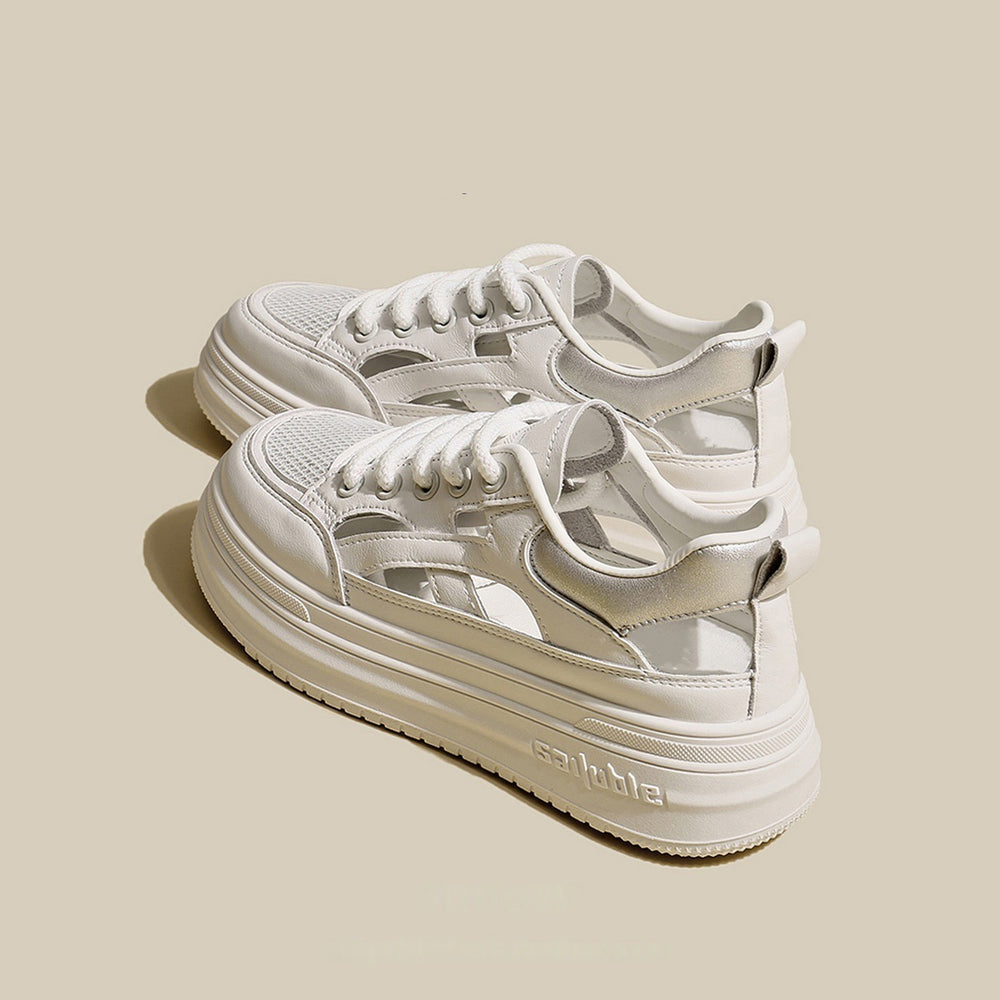 Breathable thin white shoes women's 2025 spring summer new arrivalplatform sole thick soleeasiest for matchcasualcut out sports shoes