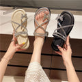Women's rhinestone flip-flops sandals - summer 2025 new fashion, fairy style, perfect with skirts, flat beach slippers